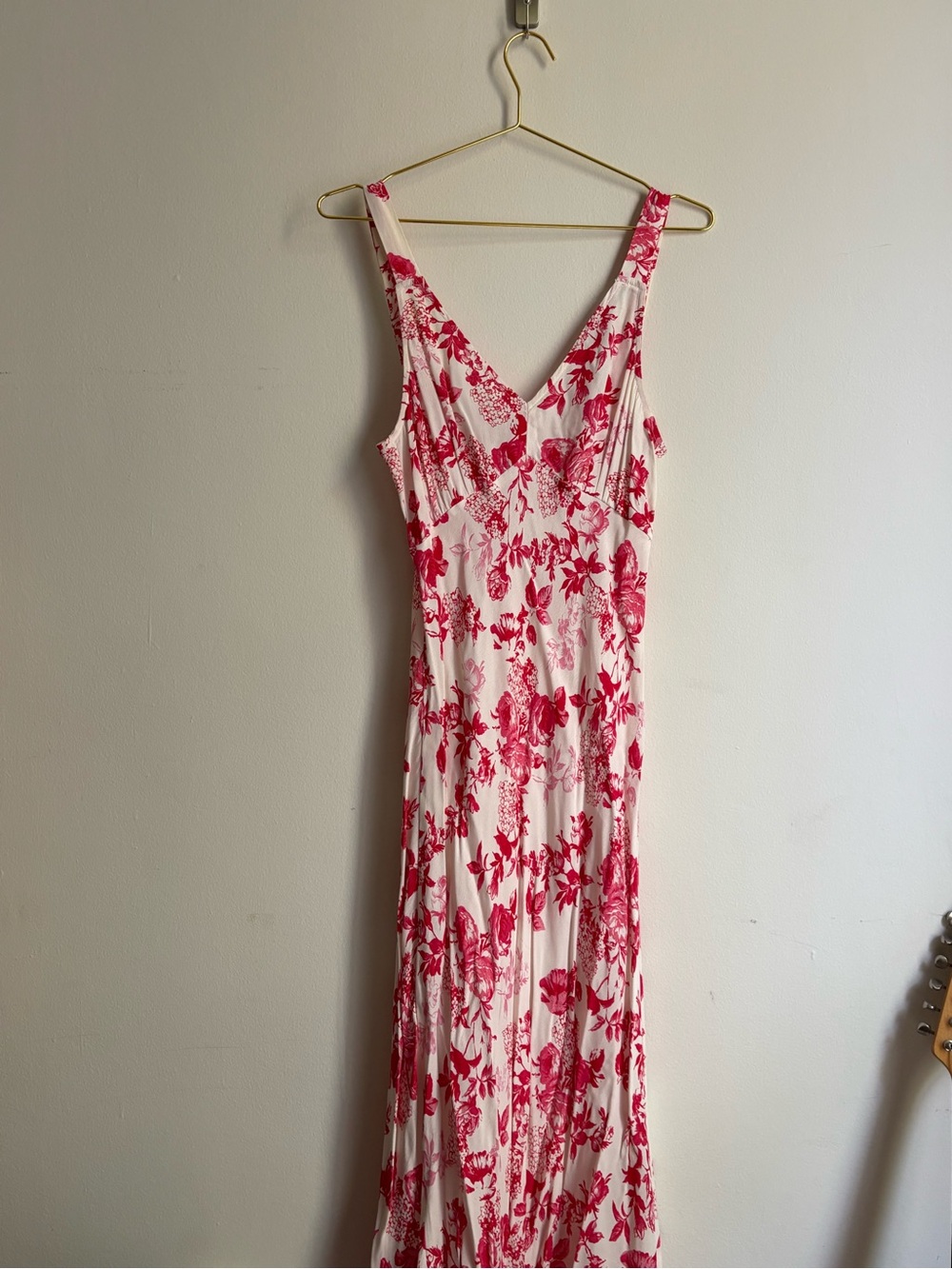 Olivaceous White Maxi Dress with Red Floral Print Sundress Summer Slip Dress